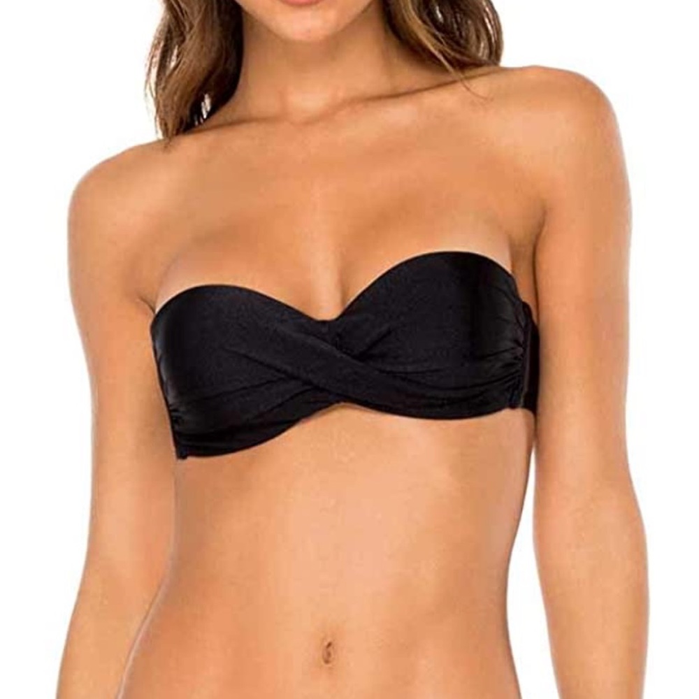 NWOT Luli Fama Underwire Push-up Bandeau Bikini Swim top Black M